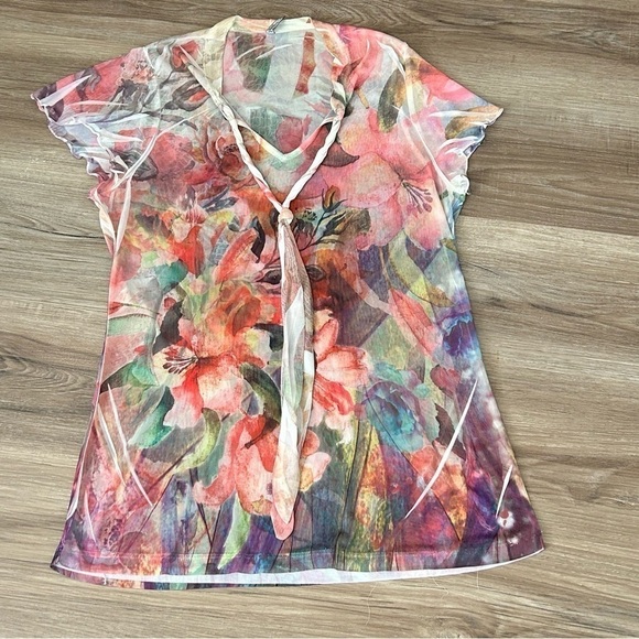 Espresso Tops - Espresso Multicolor Floral Sheer Butterfly Sleeve Shirt Fits Women Medium